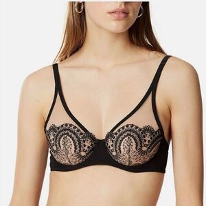 Maison Lejaby Tattoo Balconette Underwire Bra Navy Nude 32F